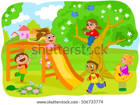 Children Playing Outside Cartoon