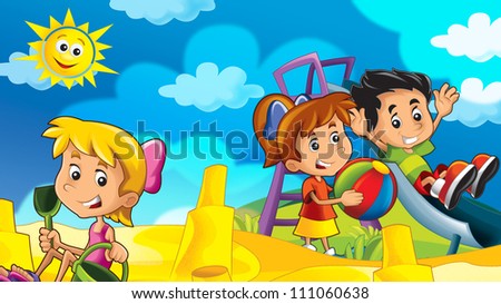 Young Children Playing Cartoon